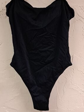 Xhilaration Black Ribbed One-Piece Swim Suit